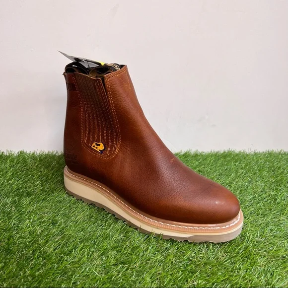 Men's Best Half Work Boots Pull On Leather Tan Botin Trabajo oil Water Resistant - Picture 4 of 10